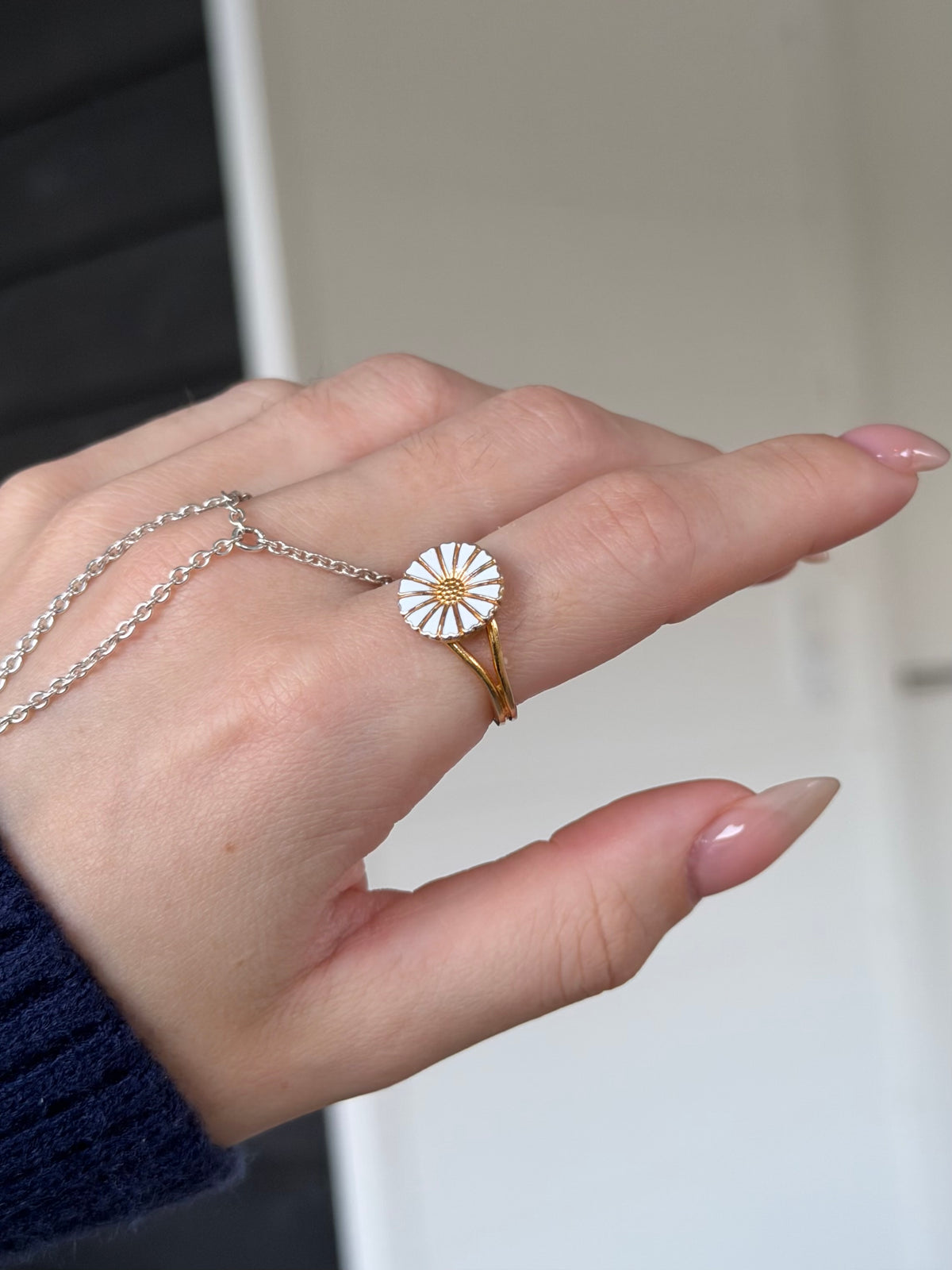 Vintage marguerit ring i forgyldt sterlingsølv, str. 54