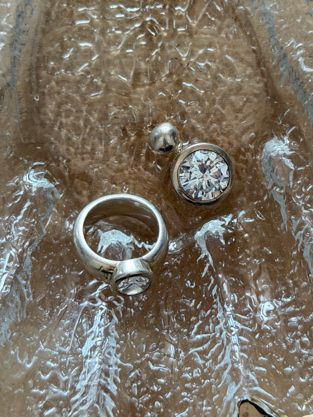 Vintage chunky sølvring og vedhæng med store klare sten