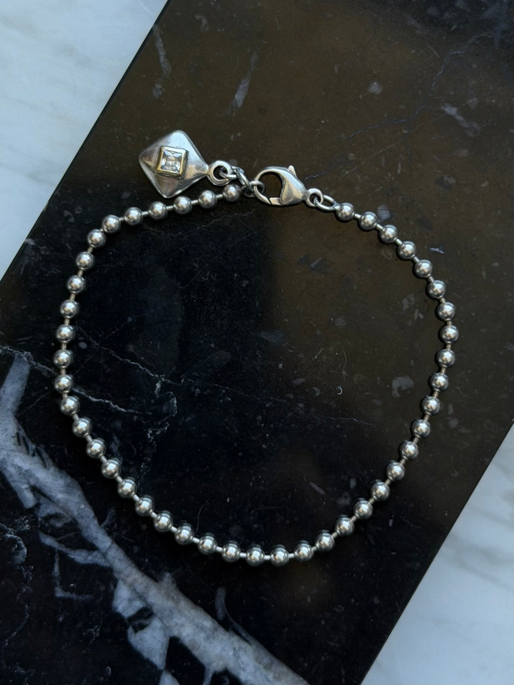Vintage kuglekæde armbånd med vedhæng, 925 sølv, 18,5-19cm