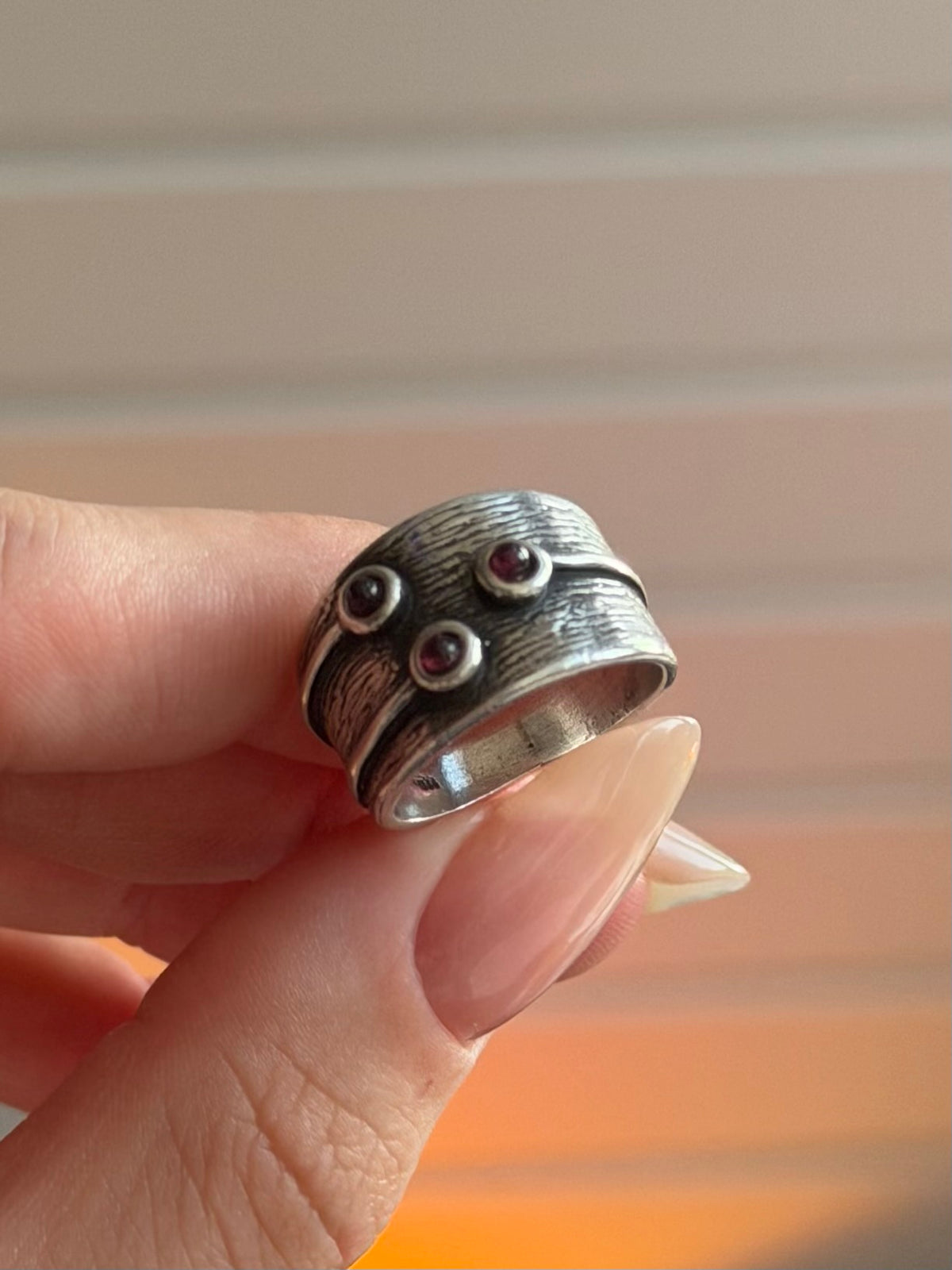 Vintage sterlingsølv ring med lilla sten, Str. 50
