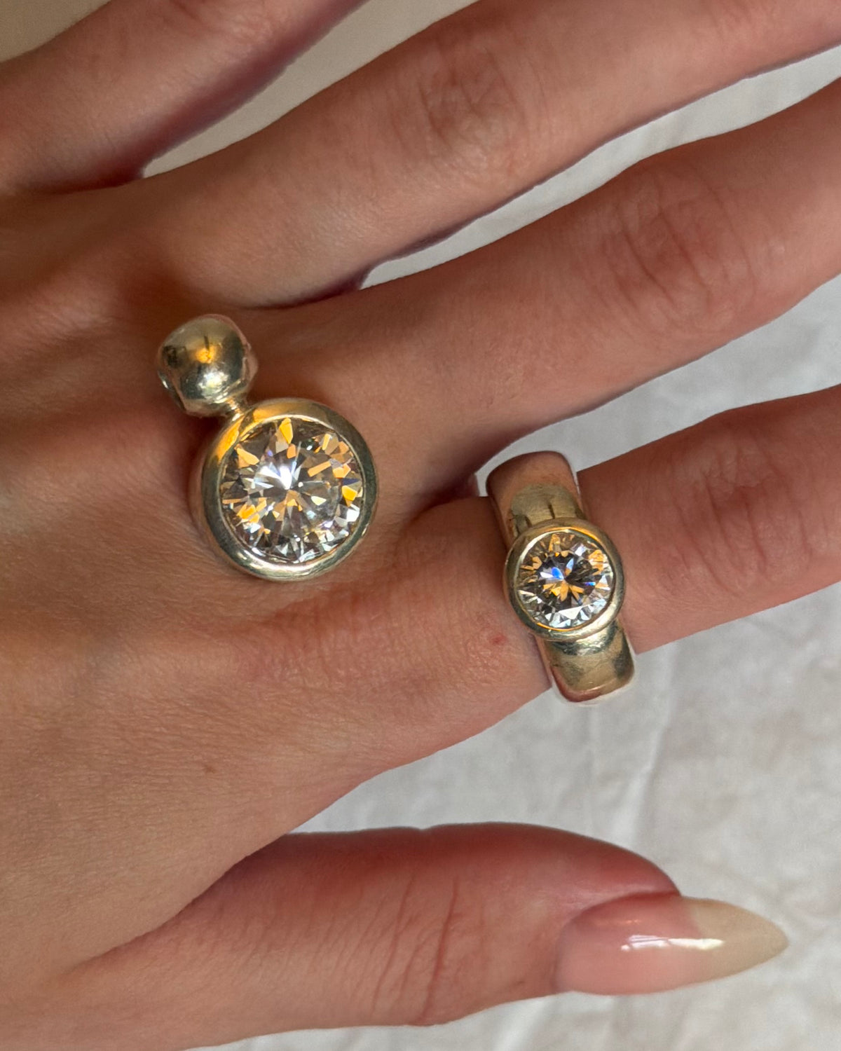 Vintage chunky sølvring og vedhæng med store klare sten