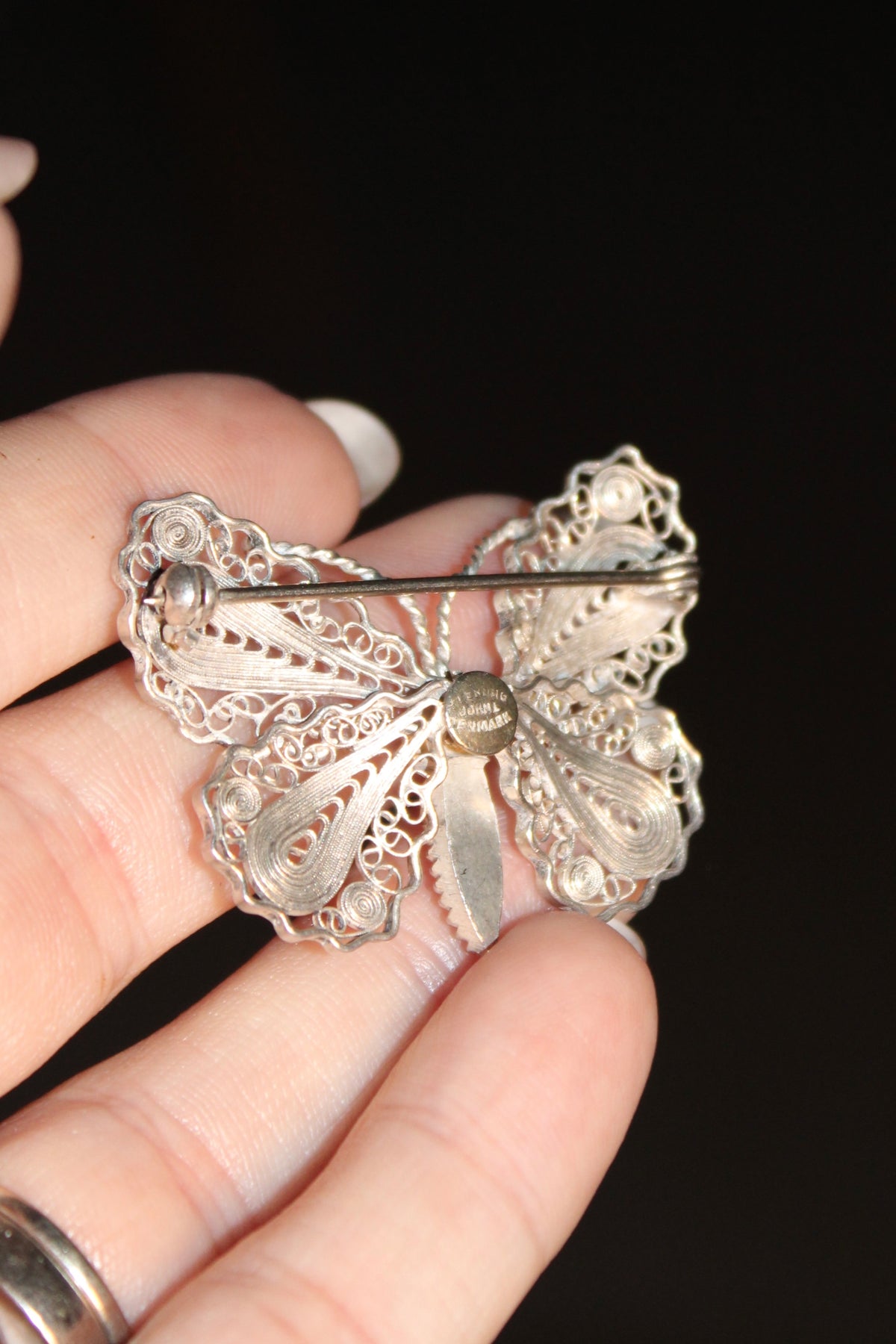 Vintage John L sommerfugl brooche i sterlingsølv