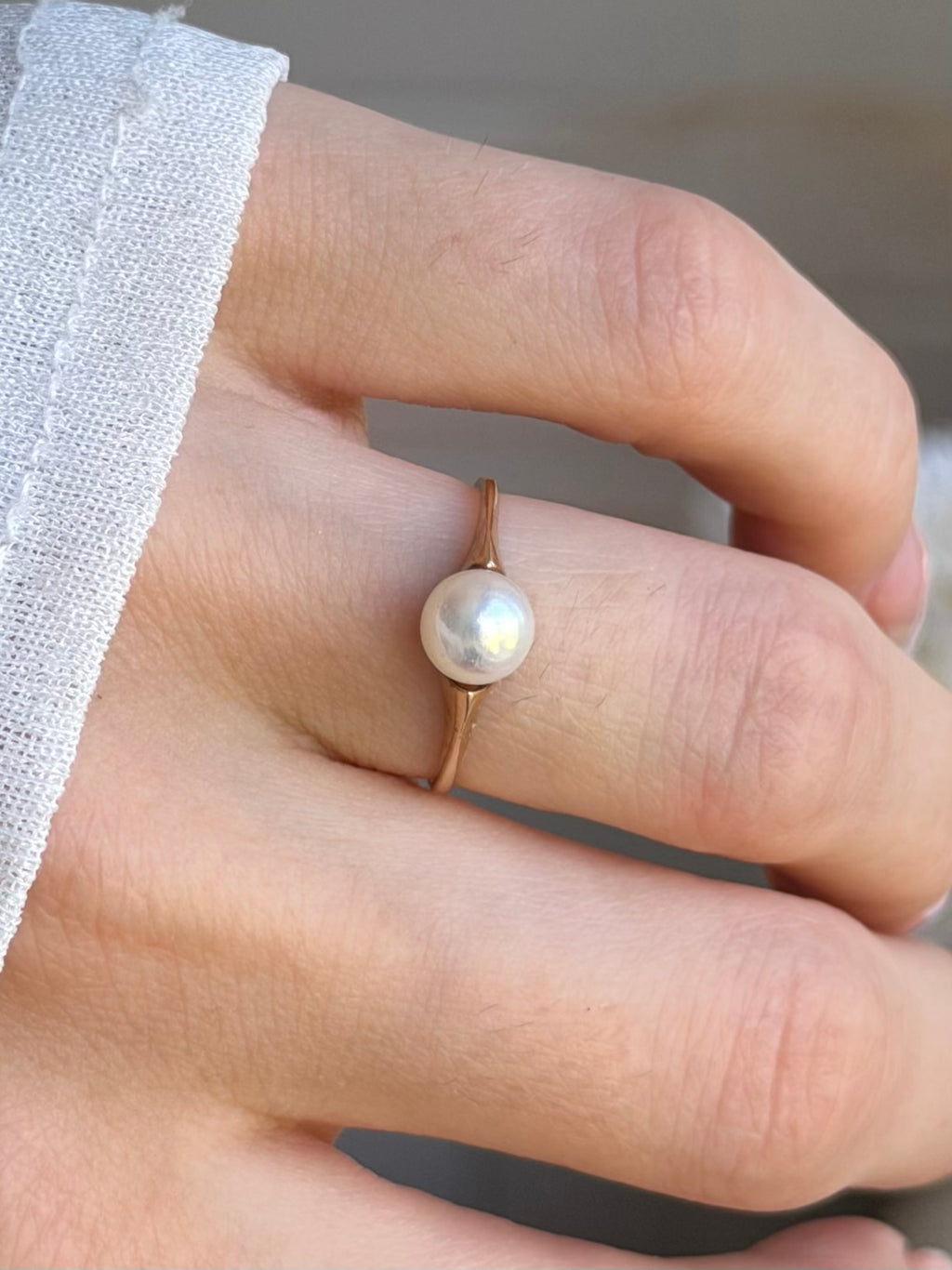 Vintage 14 krt. guldring med perle, str 51