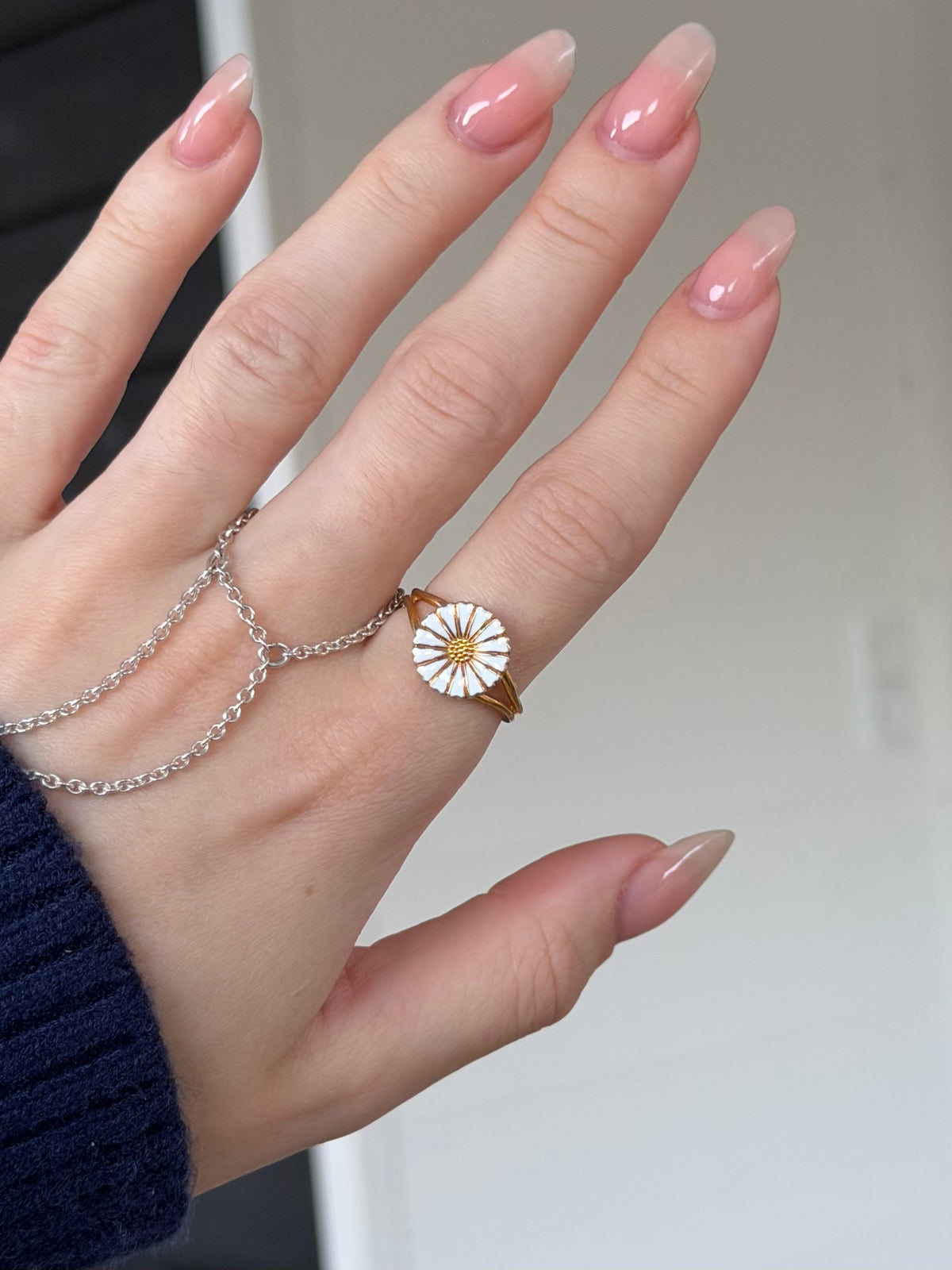 Vintage marguerit ring i forgyldt sterlingsølv, str. 54