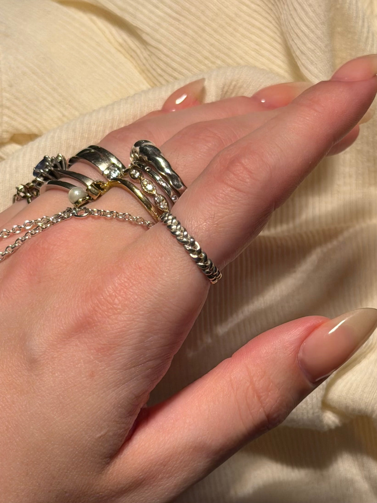 Vintage flettet sterlingsølv ring, str. 52