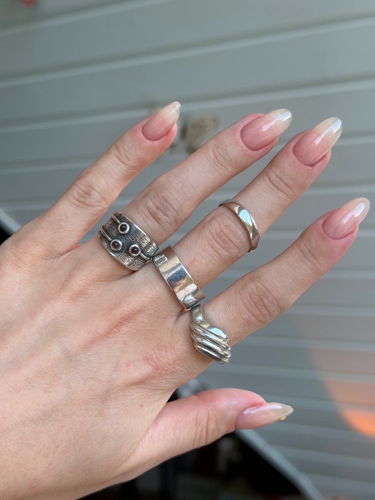 Vintage sterlingsølv ring med lilla sten, Str. 50