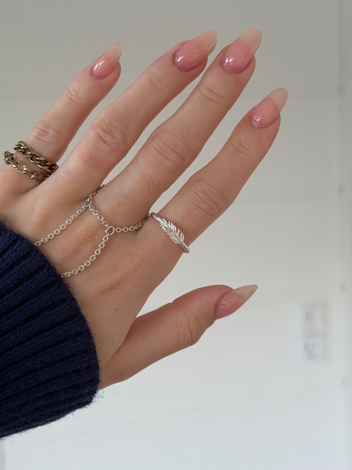 Vintage snoet sterlingsølv ring med fjer, str, 52,5