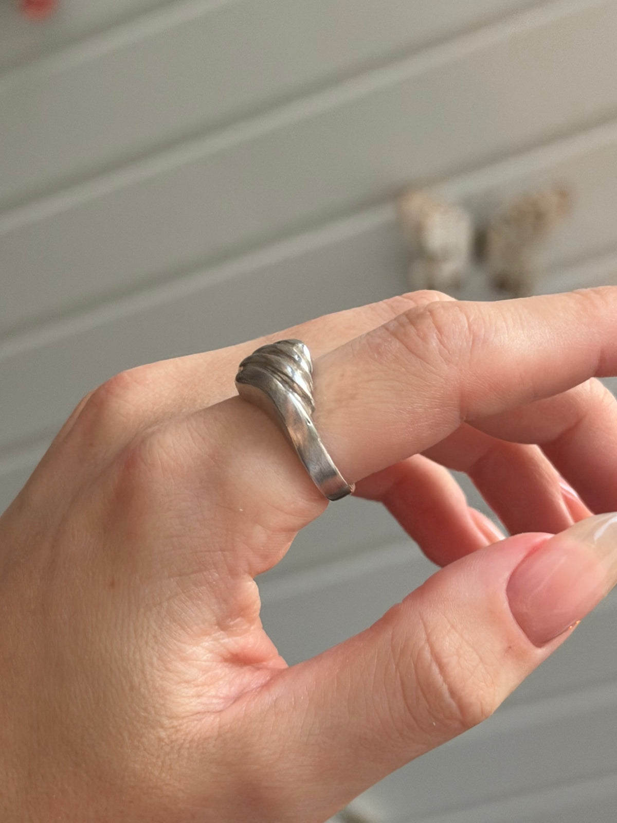Vintage sterlingsølv ring riflet design, Str. 55