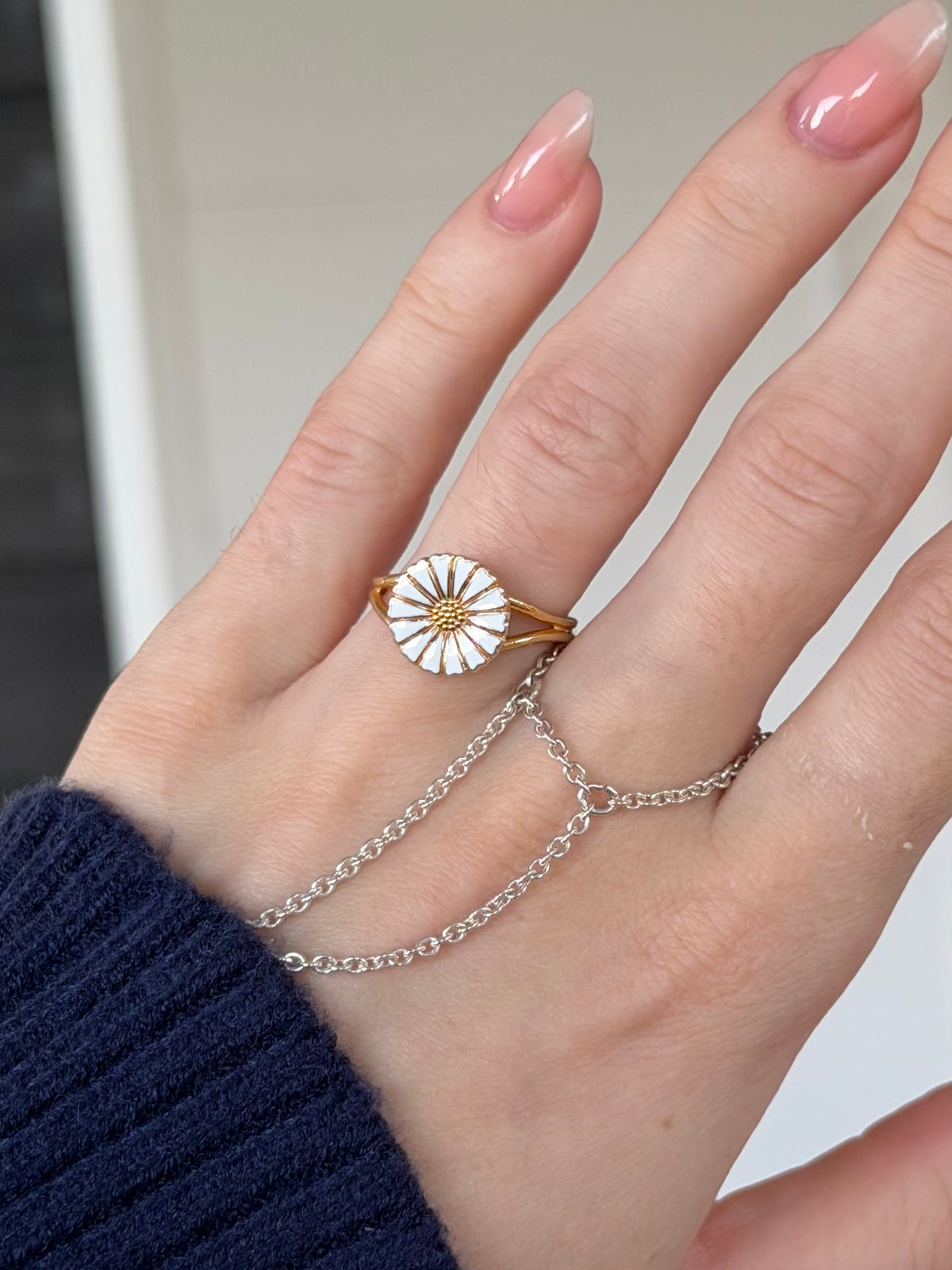 Vintage marguerit ring i forgyldt sterlingsølv, str. 54