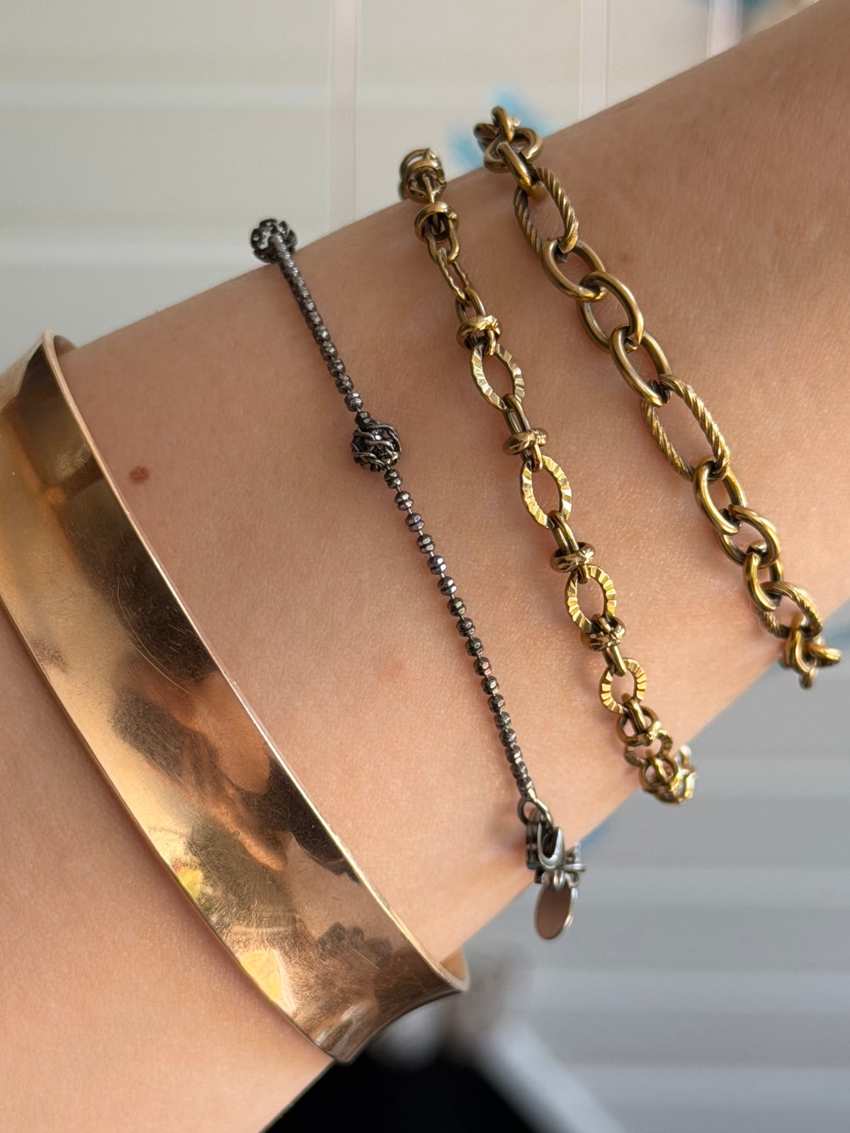Vintage sort rhodineret kuglekæde armbånd, 18,5cm