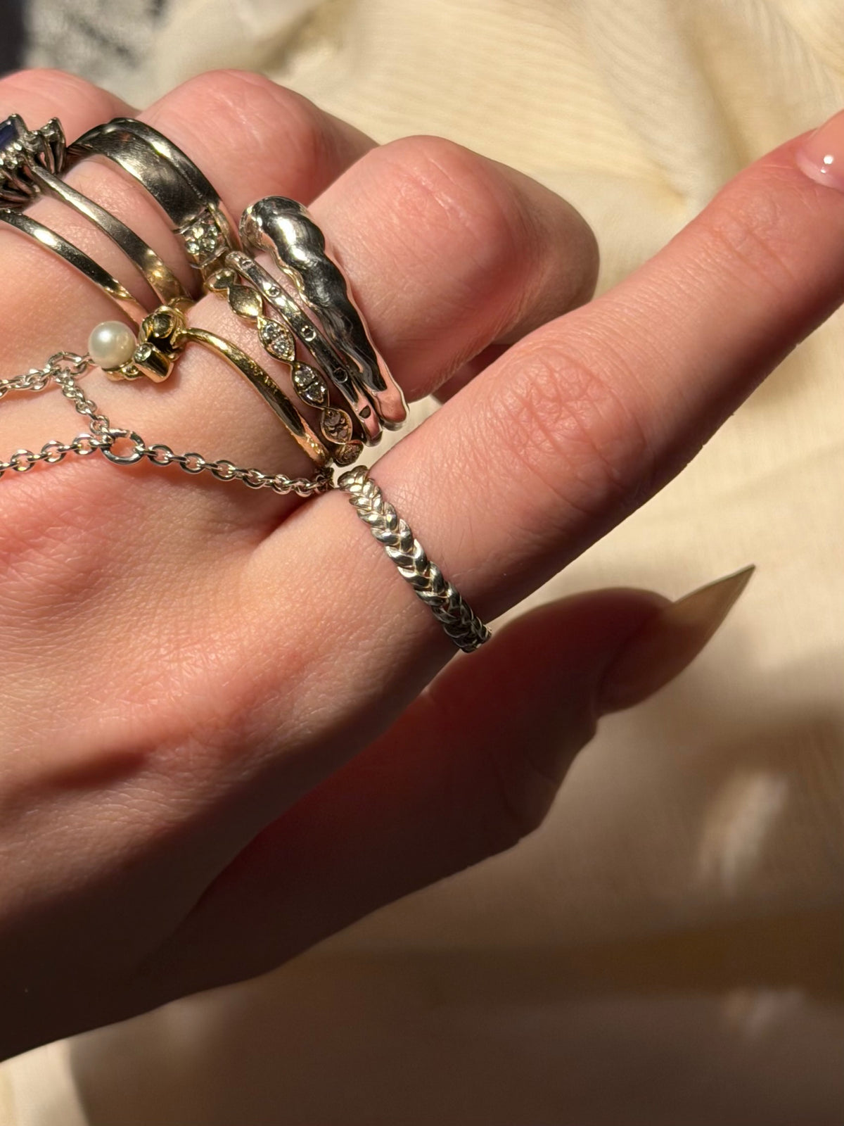 Vintage flettet sterlingsølv ring, str. 52