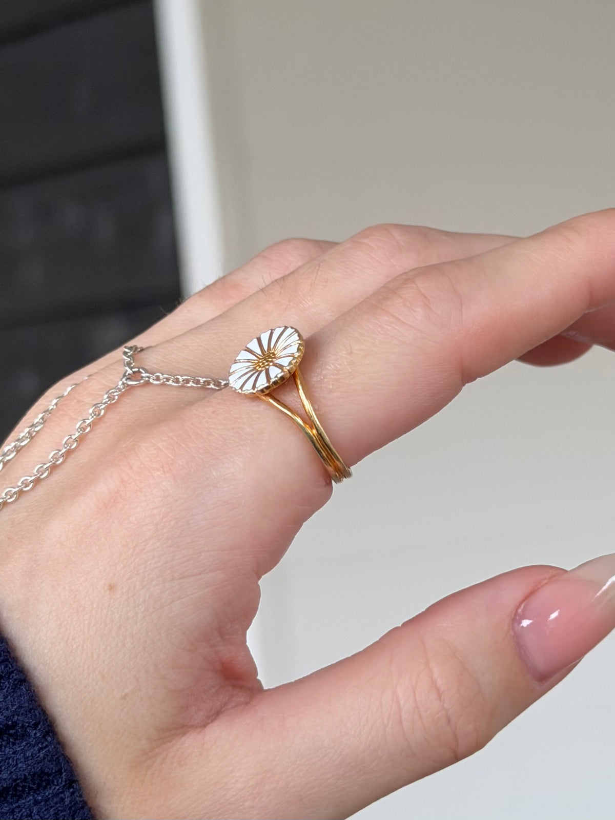 Vintage marguerit ring i forgyldt sterlingsølv, str. 54