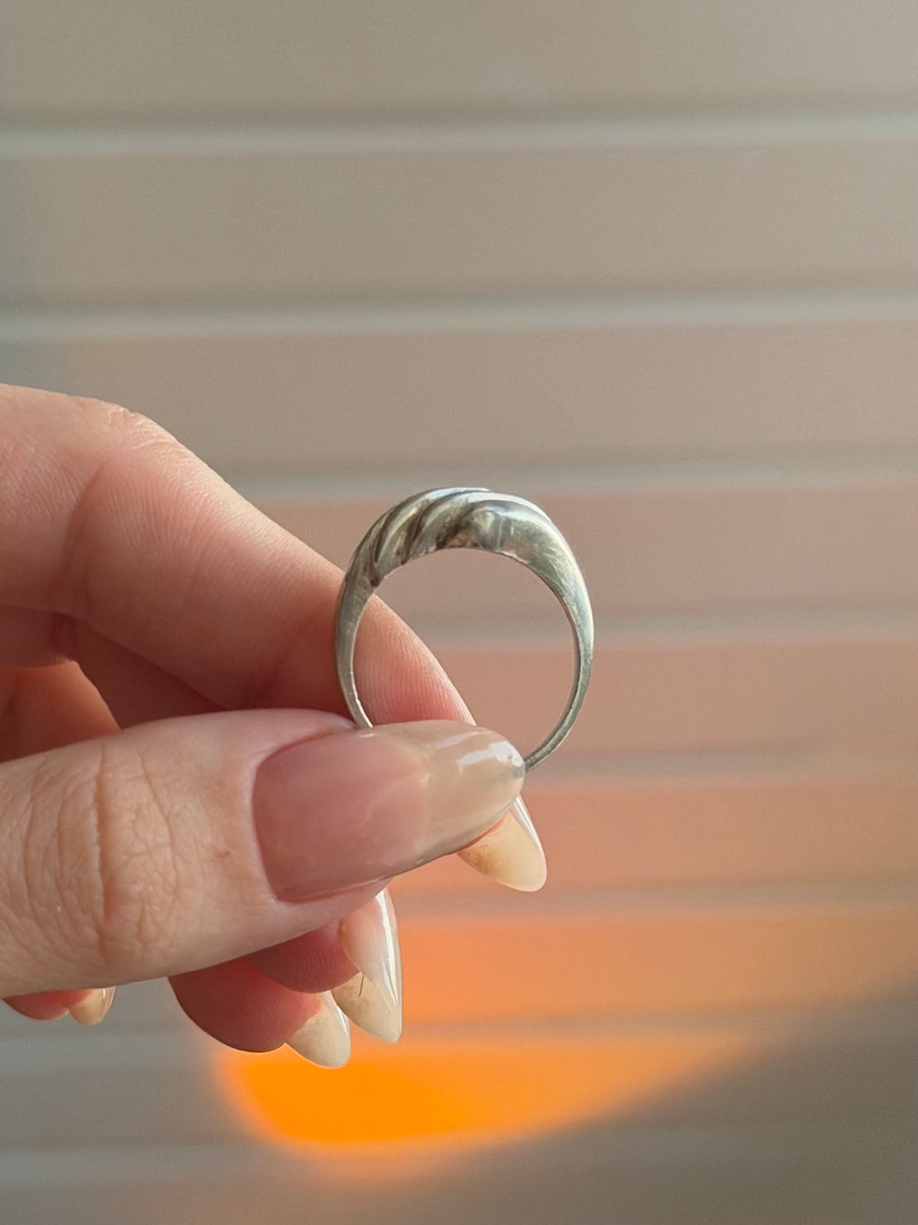 Vintage sterlingsølv ring riflet design, Str. 55