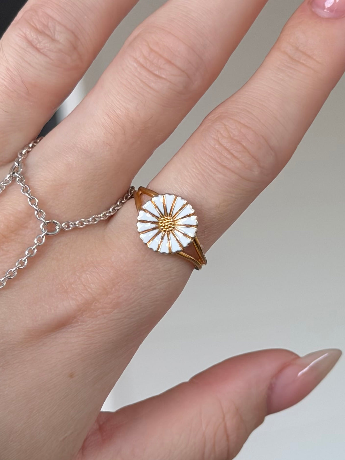 Vintage marguerit ring i forgyldt sterlingsølv, str. 54