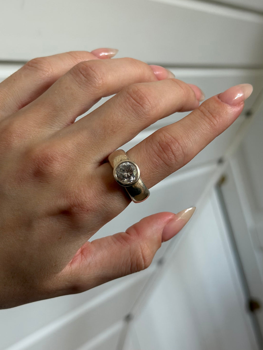 Vintage chunky sølvring og vedhæng med store klare sten