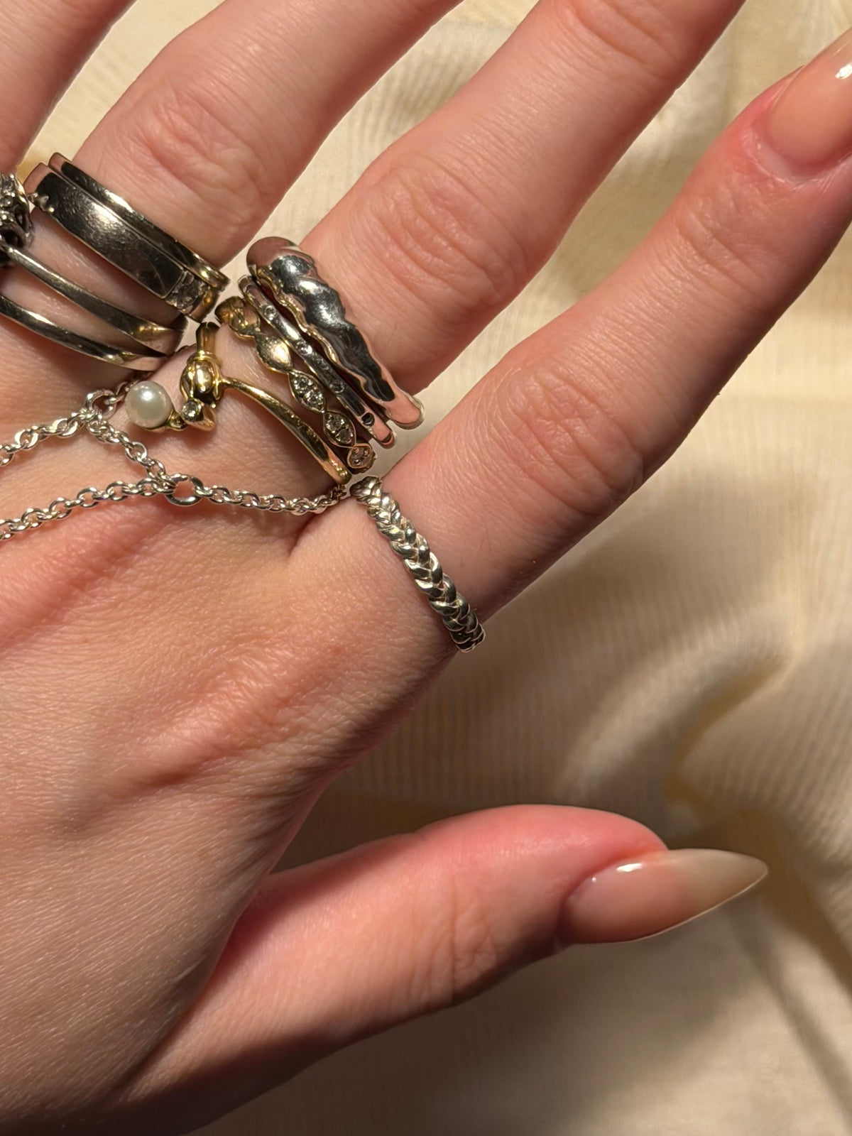 Vintage flettet sterlingsølv ring, str. 52