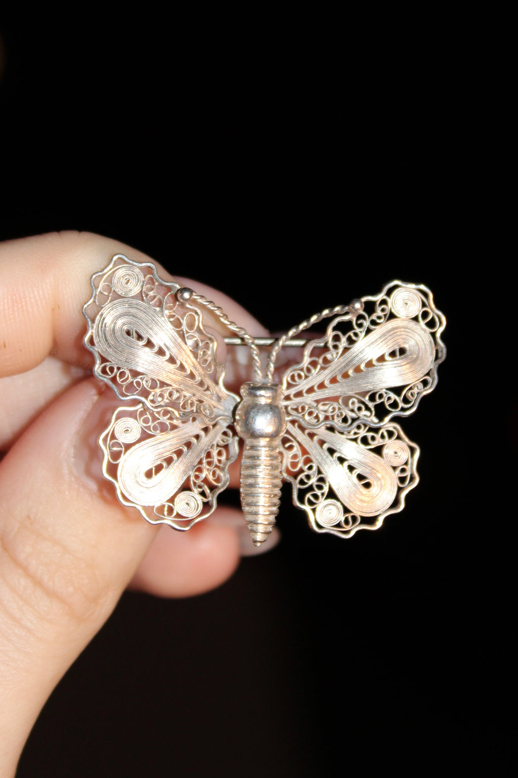 Vintage John L sommerfugl brooche i sterlingsølv