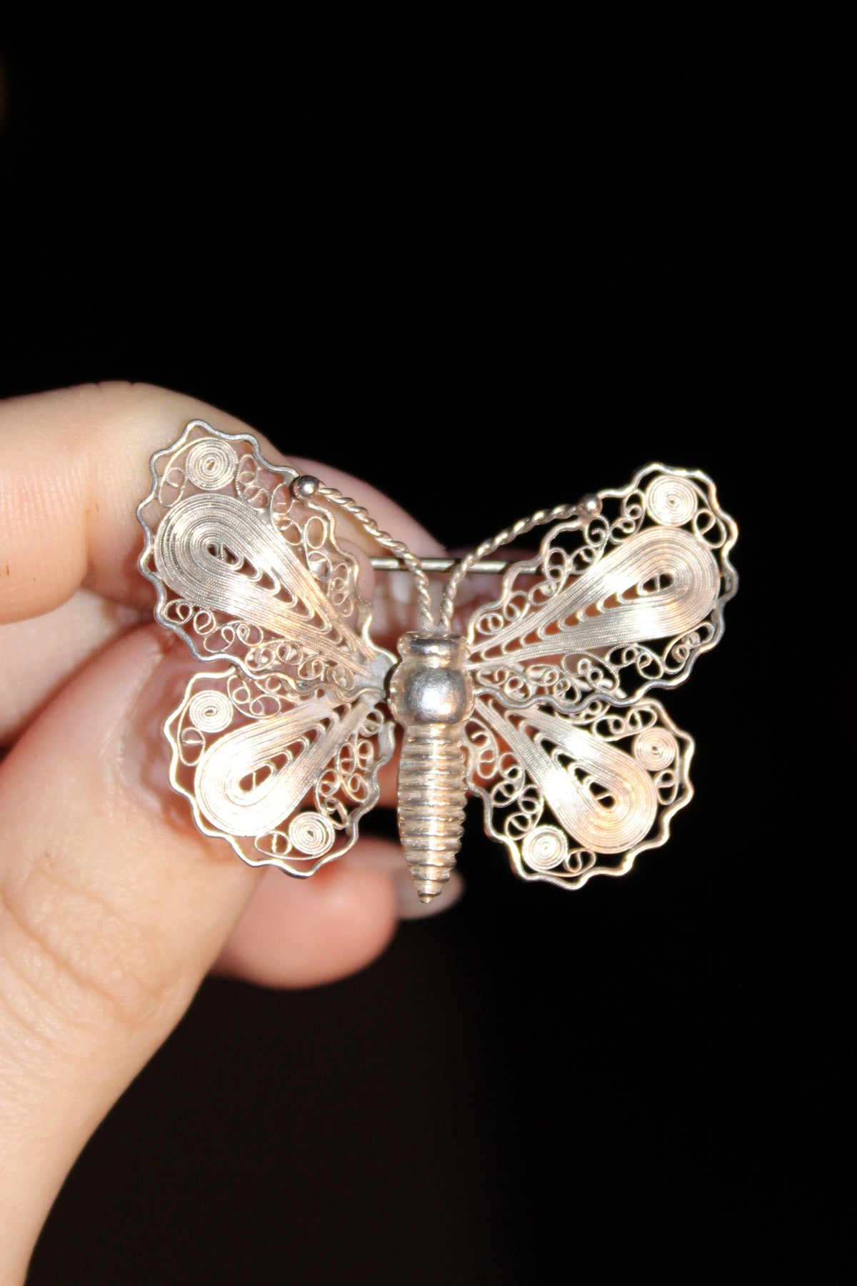 Vintage John L sommerfugl brooche i sterlingsølv